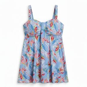 Fit 4 U Blue Tropical Floral Waterfall Bandeau Tankini Swim Top Size 24W NWT